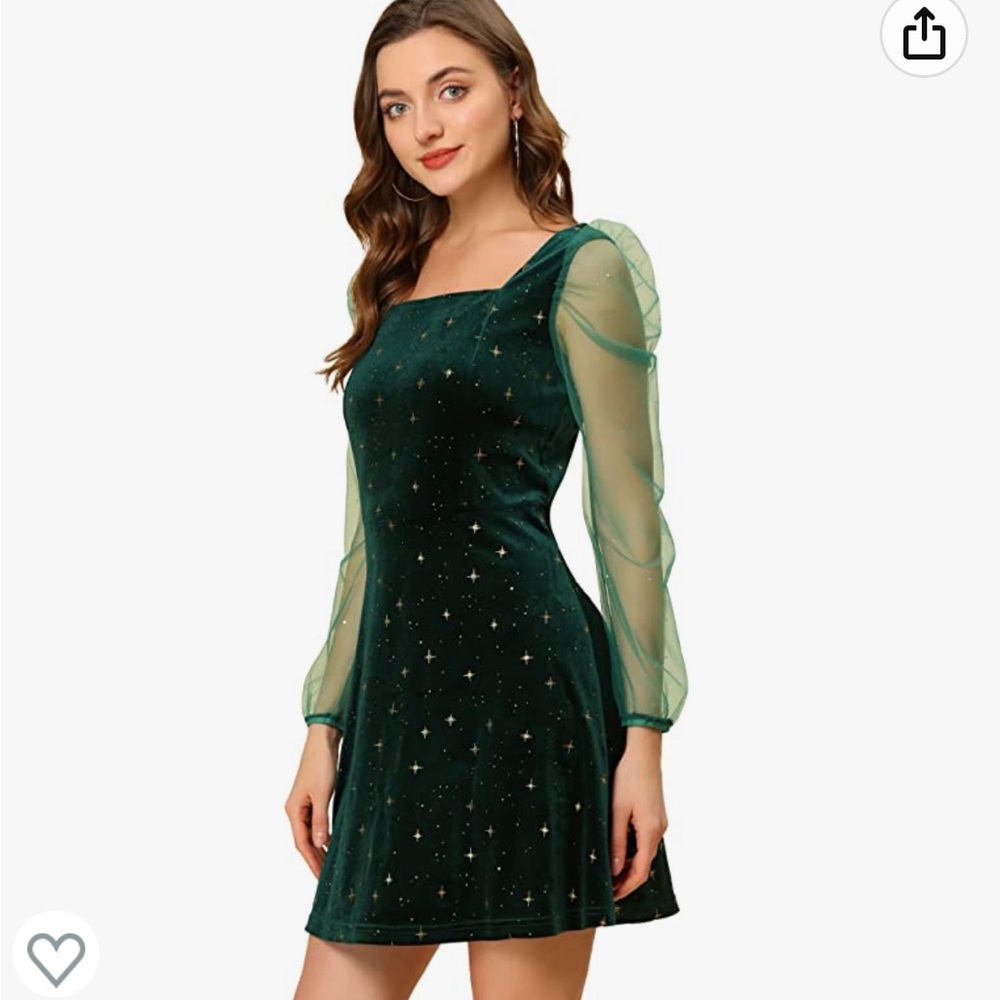 Christmas mesh sheer lace puff long sleeve dress glitter star mini velvet dress